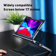 Laptop stand with docking station, compatible with screens below 17 inches.