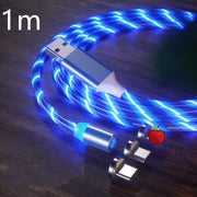 Magnetic LED fast charging cable with interchangeable connectors and braided nylon design, 1m length.