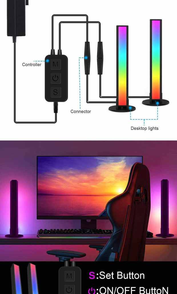 Desktop atmosphere light with Bluetooth connectivity, featuring colorful LED ice strip lighting and aluminum alloy shell.