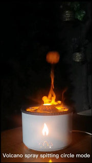 Ultrasonic essential oil diffuser with volcano flame and jellyfish mist effect.