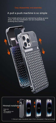 Aluminum alloy shockproof phone case with heat dissipation design for iPhone 14/13 Pro Max.