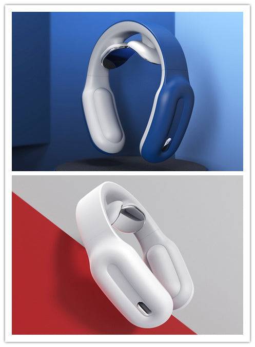 Multifunctional neck massager with remote control, featuring blue and white design options.