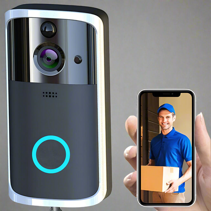 WiFi video doorbell camera with live mobile viewing and two-way intercom.