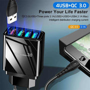 Illuminated 4 port USB Mobile Phone Charger 3A Charging Head