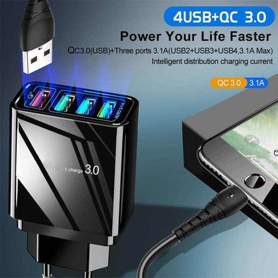Illuminated 4 port USB Mobile Phone Charger 3A Charging Head