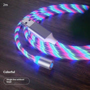 Colorful magnetic LED fast charging cable, 2m length, single line.