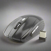 Wireless office computer mouse with USB receiver, size 100x60x35mm.