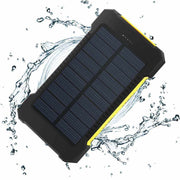 Universal ultra-thin mobile phone solar charger with water-resistant design.