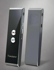 Two-way translator device with multi-language support and Bluetooth connectivity.