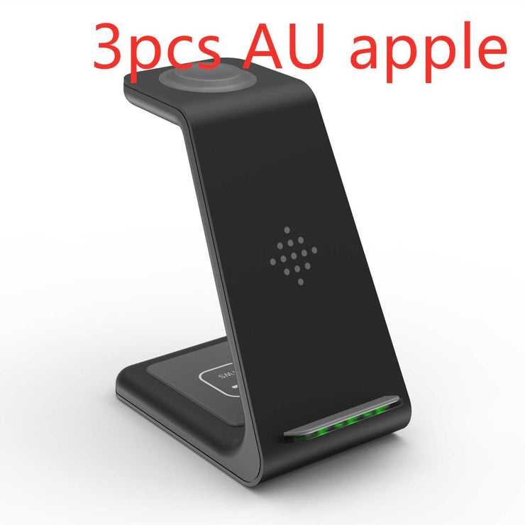 3 in 1 fast charging station wireless charger stand for phone, watch, and earphones.