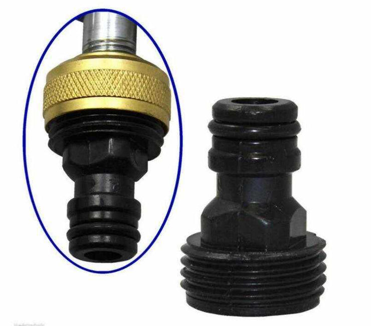 Car high-pressure washer gun nozzle, black connector, durable cleaning accessory.