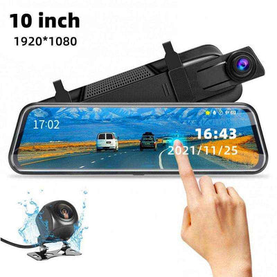 10 inch front and rear dual dash cam with touch screen and night vision.