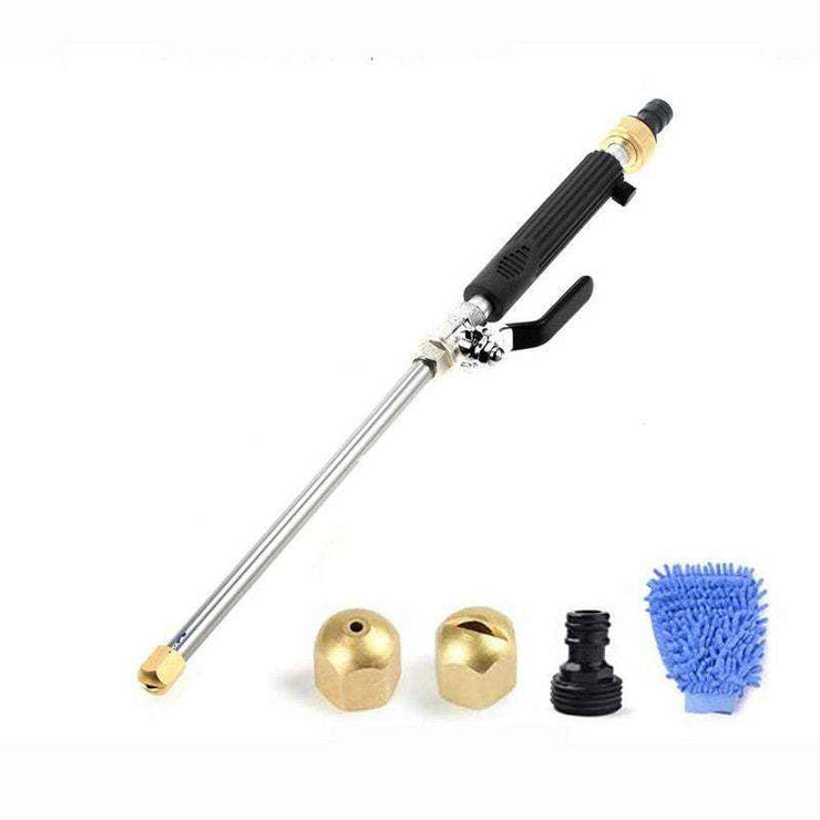 Car high-pressure electric water gun for garden and car cleaning with accessories.