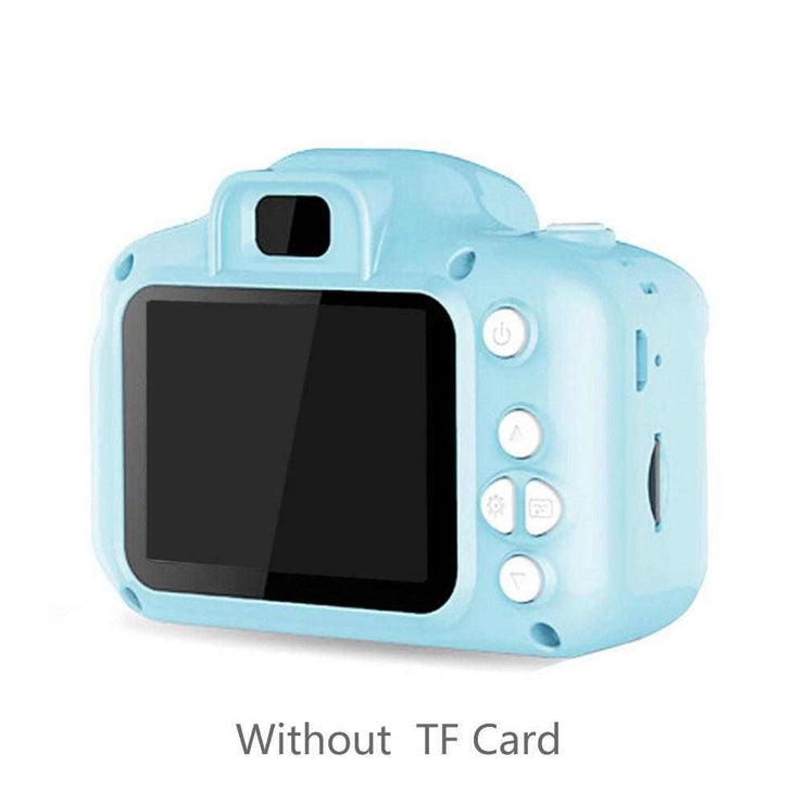 Children's waterproof digital camera in blue with LCD screen and buttons.