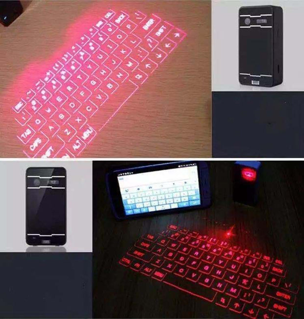 Bluetooth wireless laser projection keyboard with mouse and voice function.