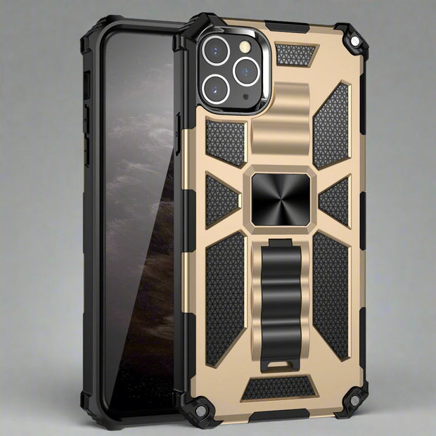 Military-style anti-drop mobile phone case in gold, TPU+PC material.