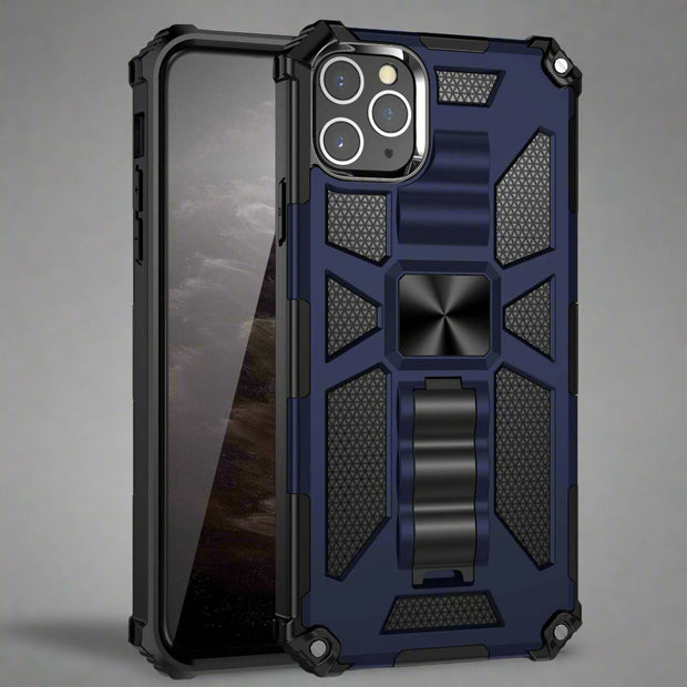 Military-style mobile phone case in dark blue, anti-drop TPU+PC back cover.