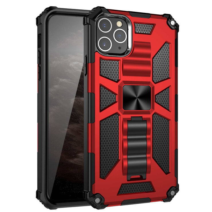 Red military anti-drop mobile phone case with rugged design and TPU+PC material.