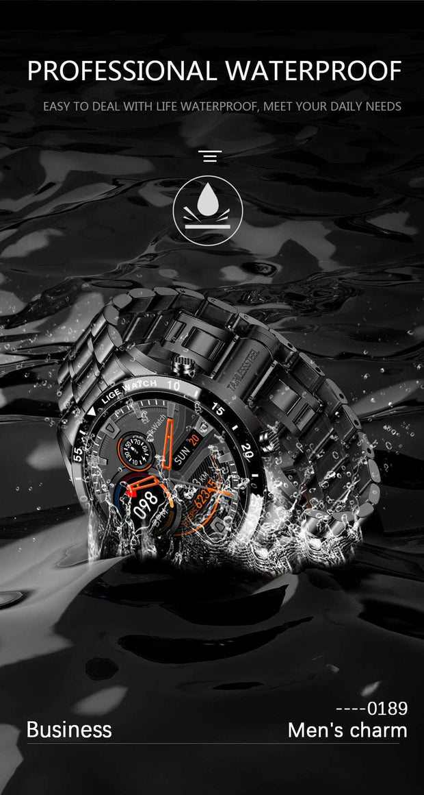 Smartwatch submerged in water showcasing waterproof feature and stylish design.