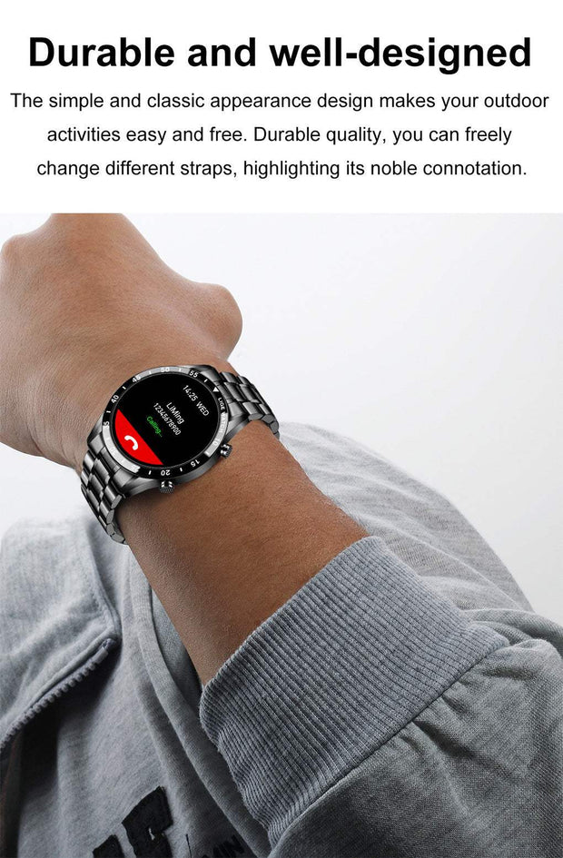 Smart watch with durable design and interchangeable straps displayed on wrist.