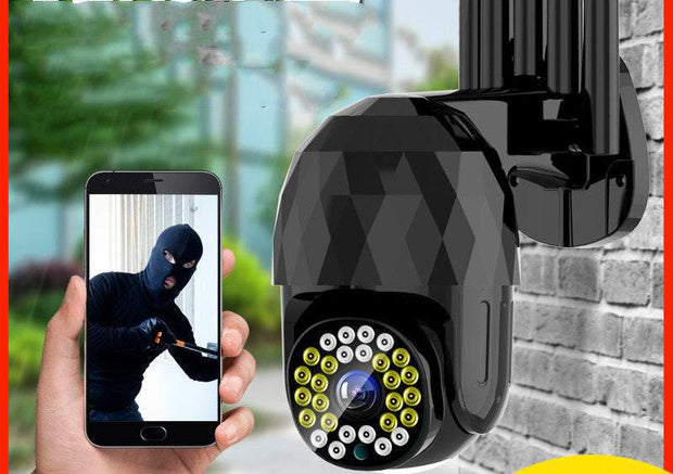 Wireless Smart Home HD Camera Monitor showing remote access on smartphone.