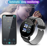 Bluetooth smart watch with automatic sleep monitoring and music features.