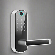 Smart Bluetooth fingerprint lock for doors with keypad and handle.