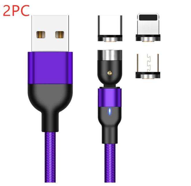 Charging cable with 360-degree magnetic rotation, Type C USB, and interchangeable connectors.