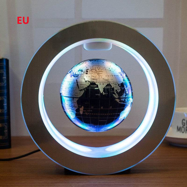 Round LED world map floating globe with magnetic levitation and LED lights.