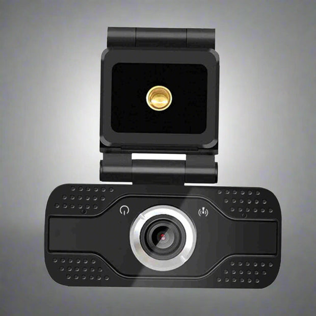 1080P black desktop computer webcam with built-in microphone and USB interface.