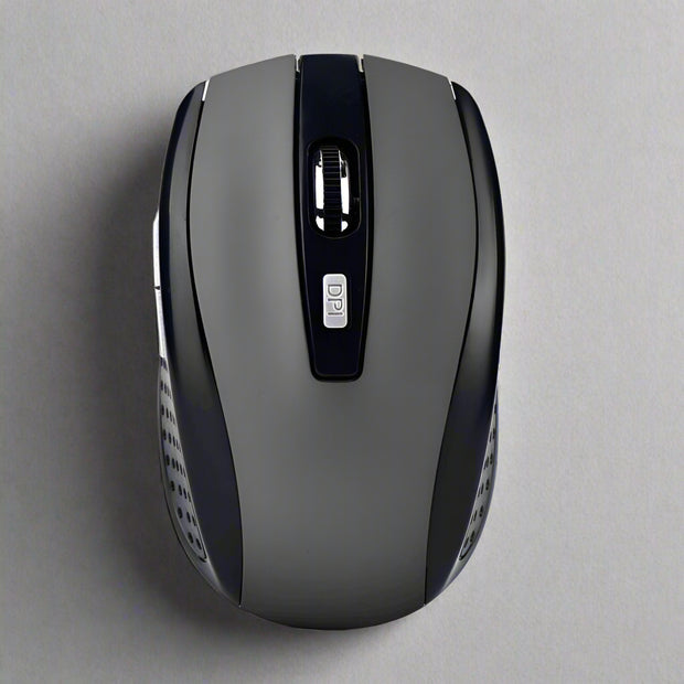 Wireless matte optical mouse with 1200dpi resolution and USB interface.