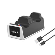 PS5 wireless controller dual charge dock with cables and LED indicator.