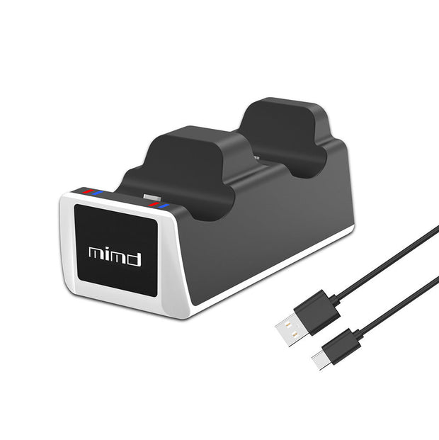 PS5 wireless controller dual charge dock with cables and LED indicator.