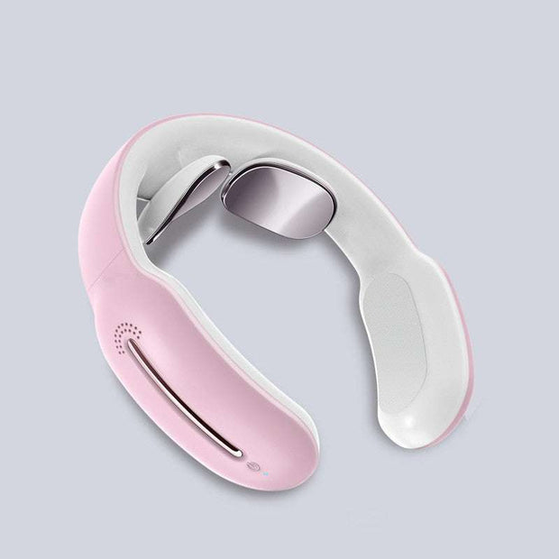 Pink multifunctional massage remote control neck massager with sleek design.