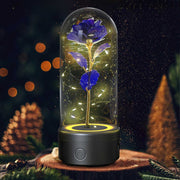 Bluetooth-compatible LED rose flower light in glass cover, decorative speaker for Valentine's Day.