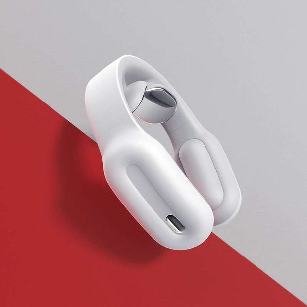 Multifunctional massage remote control neck massager in white.