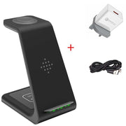 3 in 1 wireless charging station with Type-C interface for phones, watches, and earbuds.