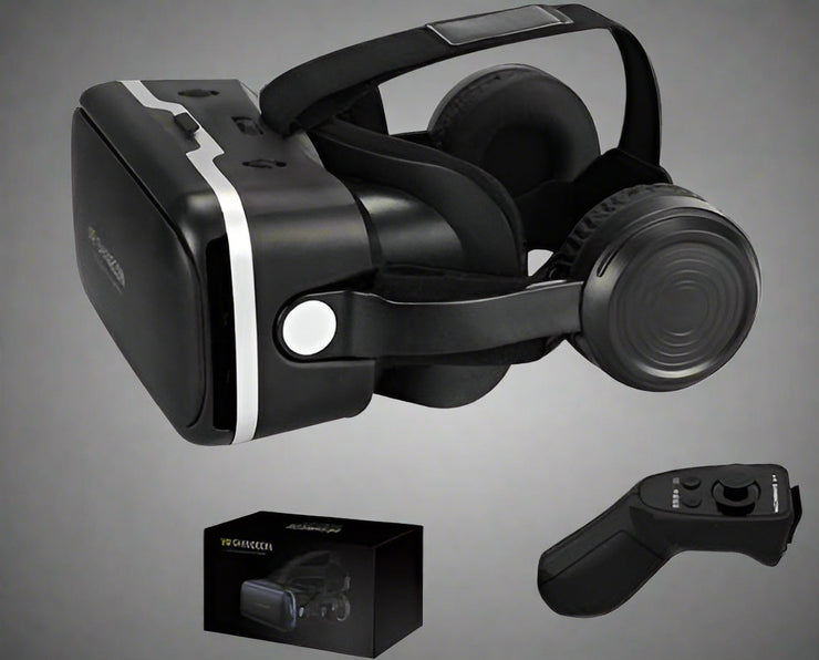 VR Shinecon 3D virtual reality headset with headphones and remote.