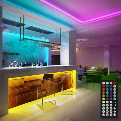 5050 RGB LED Strip lighting up a modern bar area with vibrant colors.