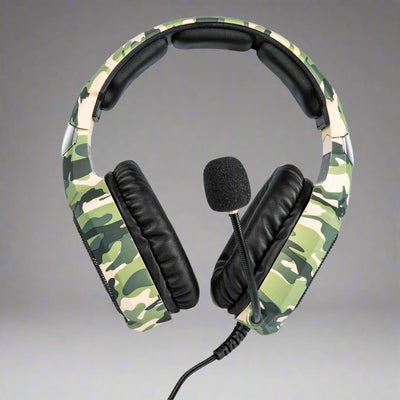 K8 camouflage headphones with 3.5mm plug for PS4, Xbox One, iPhone, iPad.