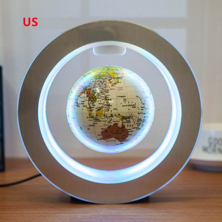 Round LED world map floating globe with magnetic levitation and glowing LED light.