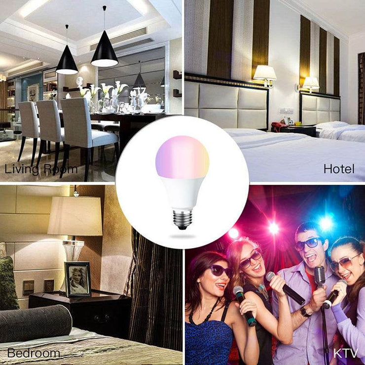 LED Smart Wifi Bulb with colorful lighting, suitable for living room, hotel, bedroom, and karaoke, supporting Alexa and Google voice control