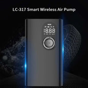 Portable vehicle-mounted multifunctional tire pump with digital display, black color, wireless and USB chargable.