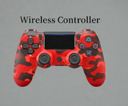 Wireless Game Controller for PS4 in red camo design with ergonomic grip.