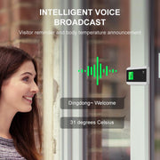 AI intelligent voice broadcast thermometer mounted on wall, showing digital temperature display with voice prompt.