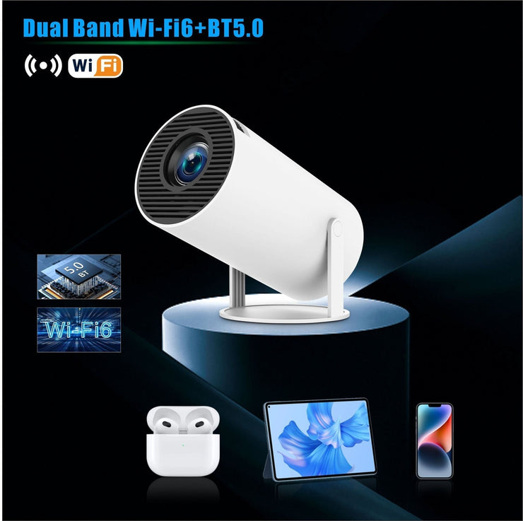 HY300 Pro Projector with dual band Wi-Fi and Bluetooth 5.0 compatibility.