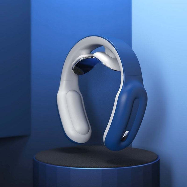 Multifunctional massage remote control neck massager in blue with USB charging and remote control.