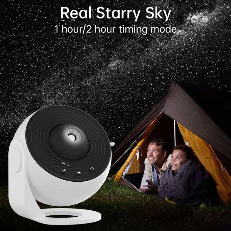 Galaxy Night Light Projector with starry sky design and timing mode for kids and home decor.