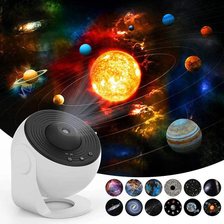 Galaxy Night Light Projector displaying solar system and celestial imagery for kids and home decor.