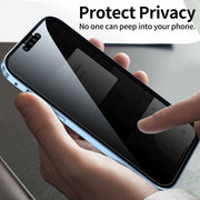 Privacy-proof Magneto phone case with double-sided metal frame in use, ensuring privacy protection.